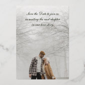 白いエレガント金ゴールドライブラリ結婚式の日付を保存 箔招待状 (裏面)