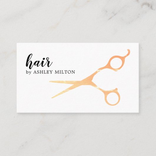 白いエレガント金属フェイク鋏ヘアスタイリスト 名刺 (正面)