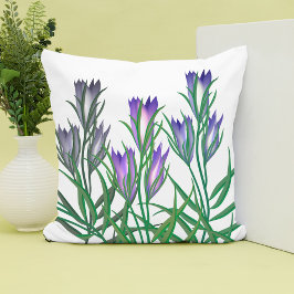 白いエレガント青い紫の花の葉の束 クッション