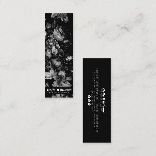 白いエレガント黒い花ヴィンテージフローラ スキニー名刺 (正面/裏面)
