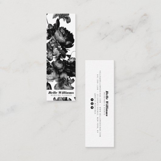 白いエレガント黒い花ヴィンテージフローラ スキニー名刺 (正面/裏面)
