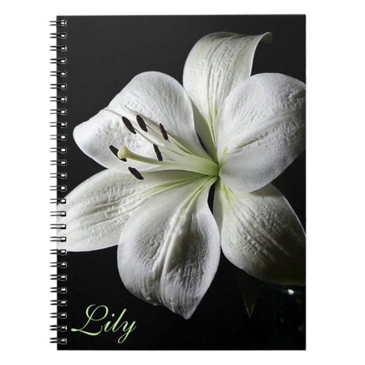 白いエレガントLily Notebook *パーソナライズ* ノートブック (正面)