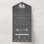 白いエンボスの木の灰色の木の冬の結婚式 オールインワン招待状 (内側)