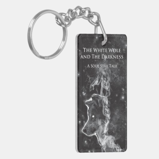 白いオオカミおよび暗闇のkeychain キーホルダー (正面左)