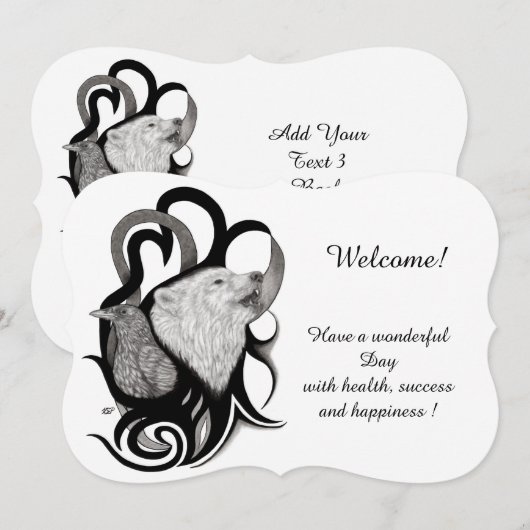 白いオオカミとカラス - テキストを追加 招待状 (正面/裏面)