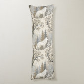 白いオオカミの穏やかな冬の森の風景 ボディピロー (裏面 (縦))