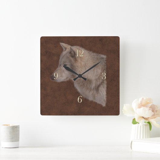 白いオオカミの野性生物のポートレートの芸術 スクエア壁時計 (ホーム)