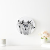 白いオオカミ三匹 ラウンド壁時計 (ホーム)