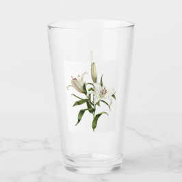 白いオニユリの花の植物画 タンブラーグラス