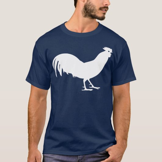 白いオンドリの鳥のプリント Tシャツ (正面)