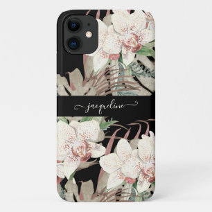 白いオーキエレガントッドのフローラの熱帯ヤシの葉 iPhone 11 ケース