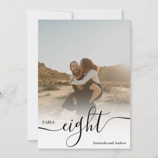 白いオーバーレイスクリプト名フォト結婚のテーブル 招待状 (正面)