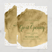 白いオープニングのゴールド水彩筆跡 招待状 (正面/裏面)