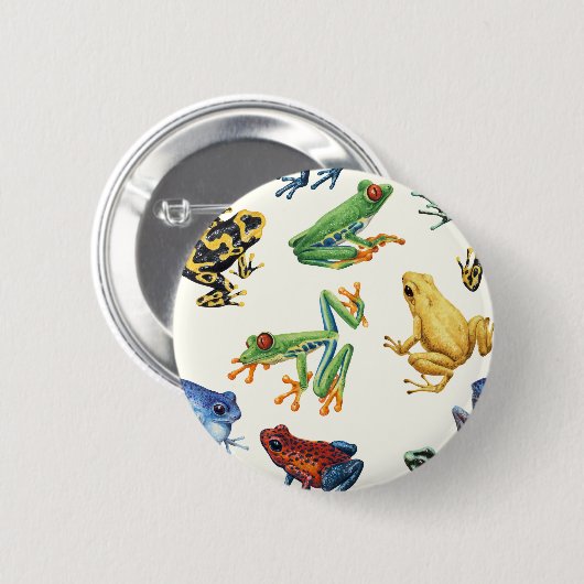 白いカエル 缶バッジ (正面&裏面)