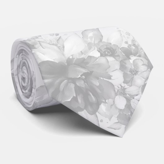 白いカスケーディング牡丹淡い色のグレイ結婚ズ ネクタイ (ロール)
