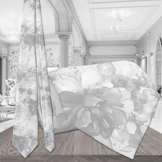 白いカスケーディング牡丹淡い色のグレイ結婚ズ ネクタイ