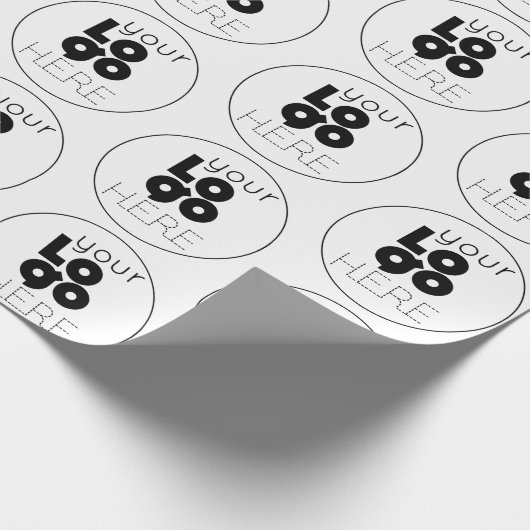 白いカスタムギフトに黒いロゴパターンを描いた ラッピングペーパー (角)