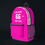 白いカスタムピンクの名前、番号、チームスポーツ プリントバックパック<br><div class="desc">自分の白カスタムい可愛いピンクのスポーツサッカースタイルを作成する名前、番号、チーム名、スローガンと年と印刷バックパック。このクラシックシンプルをパーソナライズするBackpackテンプレートをカスタム印刷したメッセージ、名前、チーム名、年。スポーツの記念品として簡単にクールカスタマイズする。コーチユニーク、女のパーソナライズされた子の誕生日、サッカー選手、チームメイトや友人のためのギフトを作成する。</div>