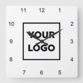 白いカスタム背景のビジネスミニマルロゴ スクエア壁時計 (正面)