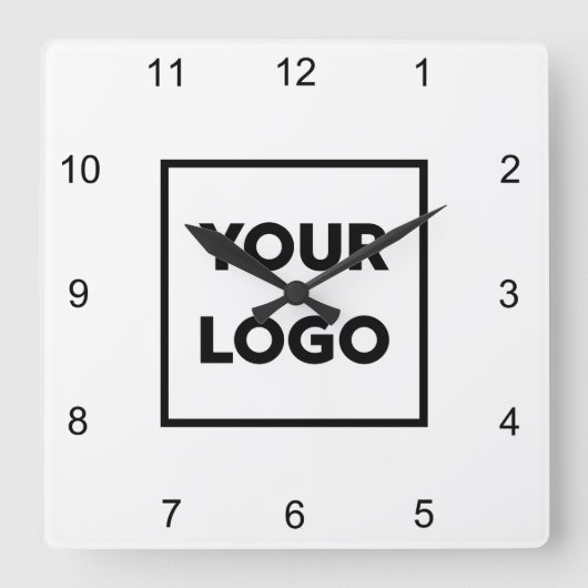 白いカスタム背景のビジネスミニマルロゴ スクエア壁時計 (正面)