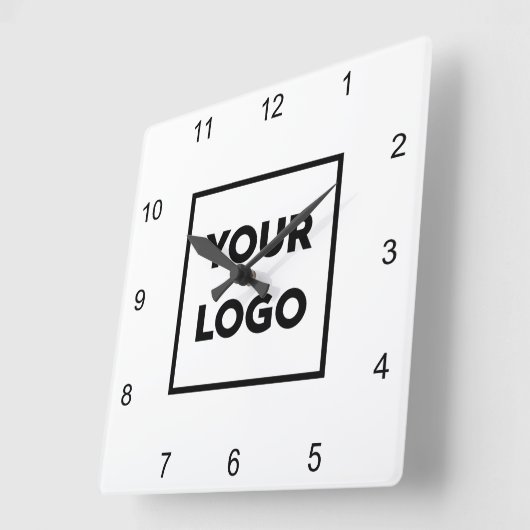 白いカスタム背景のビジネスミニマルロゴ スクエア壁時計 (傾斜)