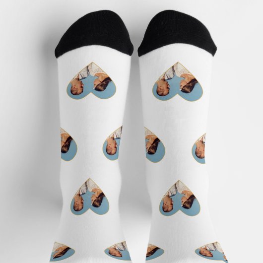 白いカスタムCrew Socksの上の家族の写真 ソックス (上部)