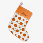 白いカボチパーソナライズされたャの名前を付ける スモールクリスマスストッキング (正面 (吊り時))