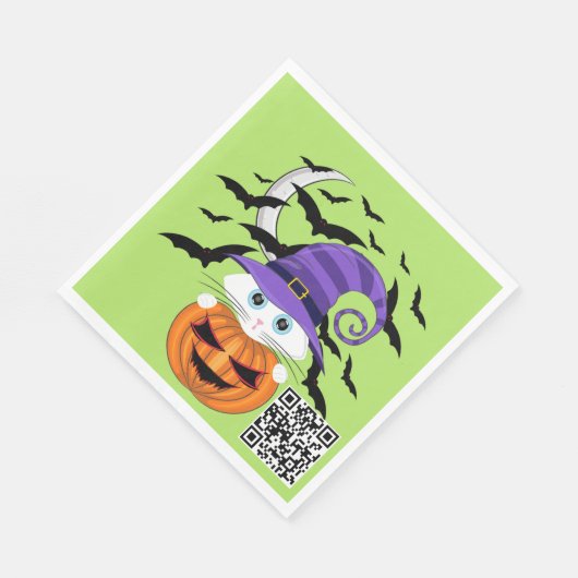 白いカボチャと魔女の帽子と子猫 スタンダードランチョンナプキン (角)