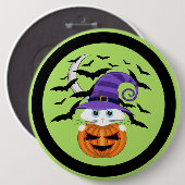 白いカボチャと魔女の帽子と子猫 缶バッジ (正面&裏面)