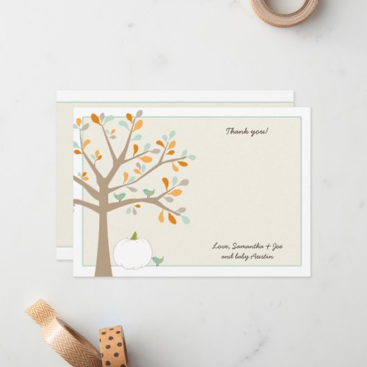 白いカボチャ秋のベビーシャワーはノート感謝していしています ノートカード (正面/裏面インサイチュ)