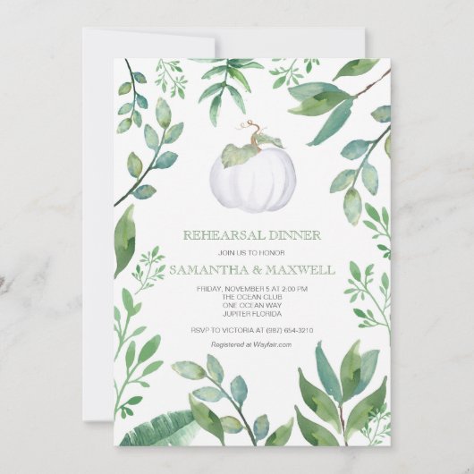 白いカボチャ緑の草木のリハーサルの夕食の招待 招待状 (正面)