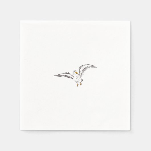 白いカモメの鳥 スタンダードカクテルナプキン (正面)