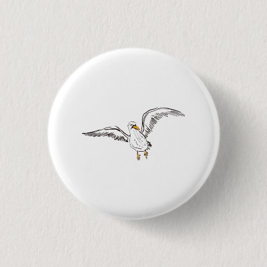 白いカモメの鳥 缶バッジ (正面)