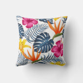 白いカラフル枕の上の熱帯デザイン クッション (裏面)