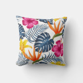 白いカラフル枕の上の熱帯デザイン クッション (正面)
