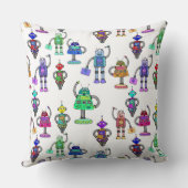 白いカラフル背景に可愛いロボット クッション (裏面)