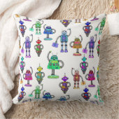 白いカラフル背景に可愛いロボット クッション (ブランケット)