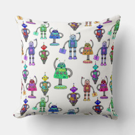 白いカラフル背景に可愛いロボット クッション