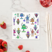 白いカラフル背景に可愛いロボット スタンダードカクテルナプキン (インサイチュ)