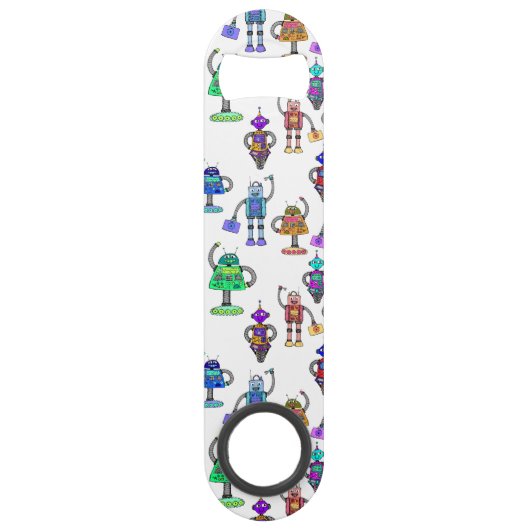 白いカラフル背景に可愛いロボット スピード栓抜き (正面)