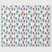 白いカラフル背景に可愛いロボット ラッピングペーパー (フラット)