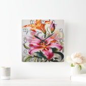 白いカラフル背景のLily開花 スクエア壁時計 (ホーム)