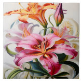 白いカラフル背景のLily開花 タイル (正面)