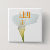 白いカラユリの花の裏庭の庭の写真 缶バッジ (正面)