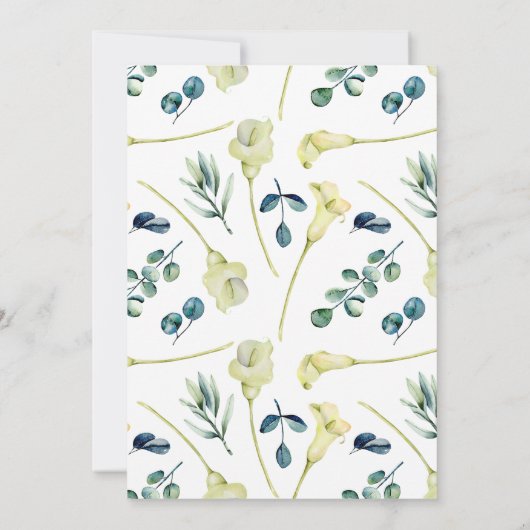 白いカラユリ花のベビーで開花赤ちゃんシャワー 招待状 (裏面)