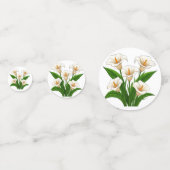 白いカラーの花束と緑の葉 コンフェッティ (正面)