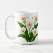 白いカラーの花束と緑の葉 コーヒーマグカップ (左)