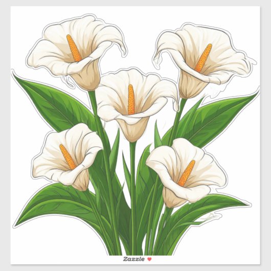 白いカラーの花束と緑の葉 シール (シート)