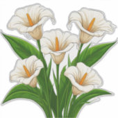 白いカラーの花束と緑の葉 シール (正面)