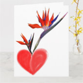 白いカードにハートが入った極楽鳥 カード (黄色い花)